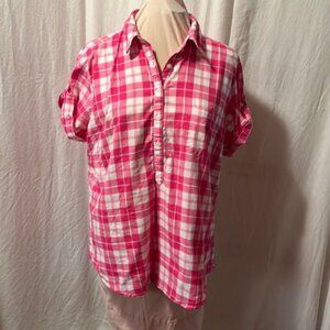 Lee Rider XL Bright Pink Plaid Short Sleeved Top Capped Sleeve